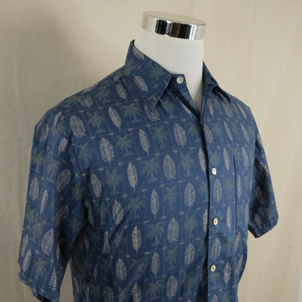 Tori Richard XS Hawaiian Aloha Shirt Blue Palm Leaf Print Cotton Casual Mens
